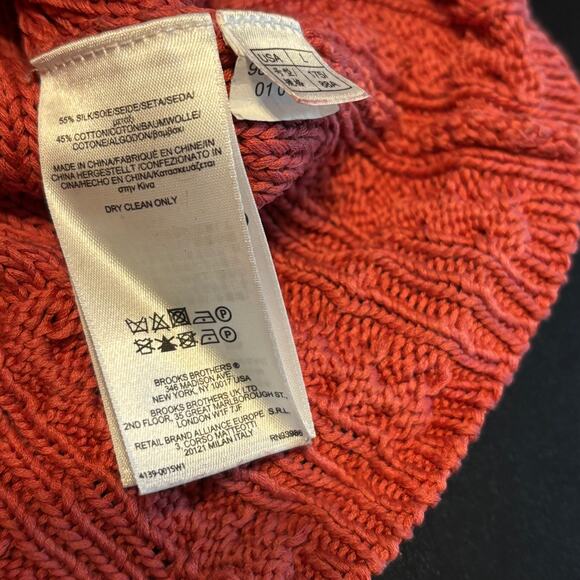 Brooks Brothers Women’s Sweater Size Large Salmon Cable Knit Silk Cotton Blend - Picture 6 of 6